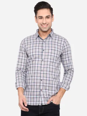 Ash Grey Checked Slim Fit Semi Casual Shirt | JadeBlue