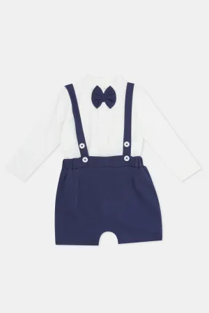 Babies Navy And White Dungaree Set (2 Piece)