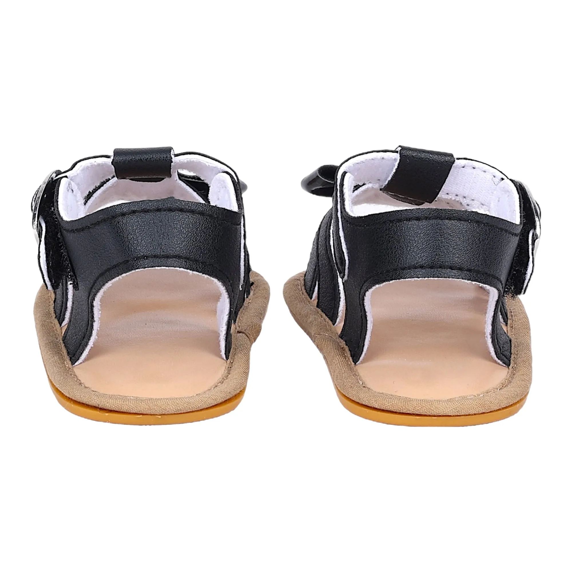 Baby Moo Bow Velcro T-Strap Anti-Skid Open Toe Sandals - Black