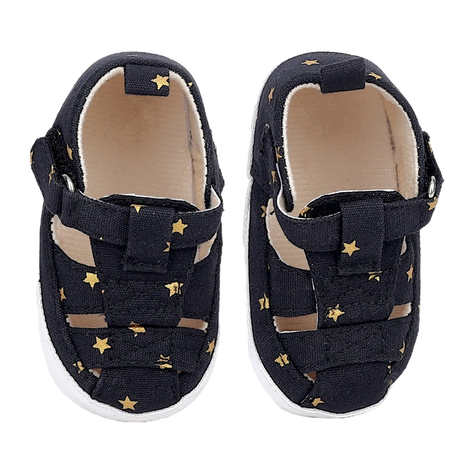 Baby Moo Starry Stylish Anti-Slip Velcro Hook-Loop Sandals - Black