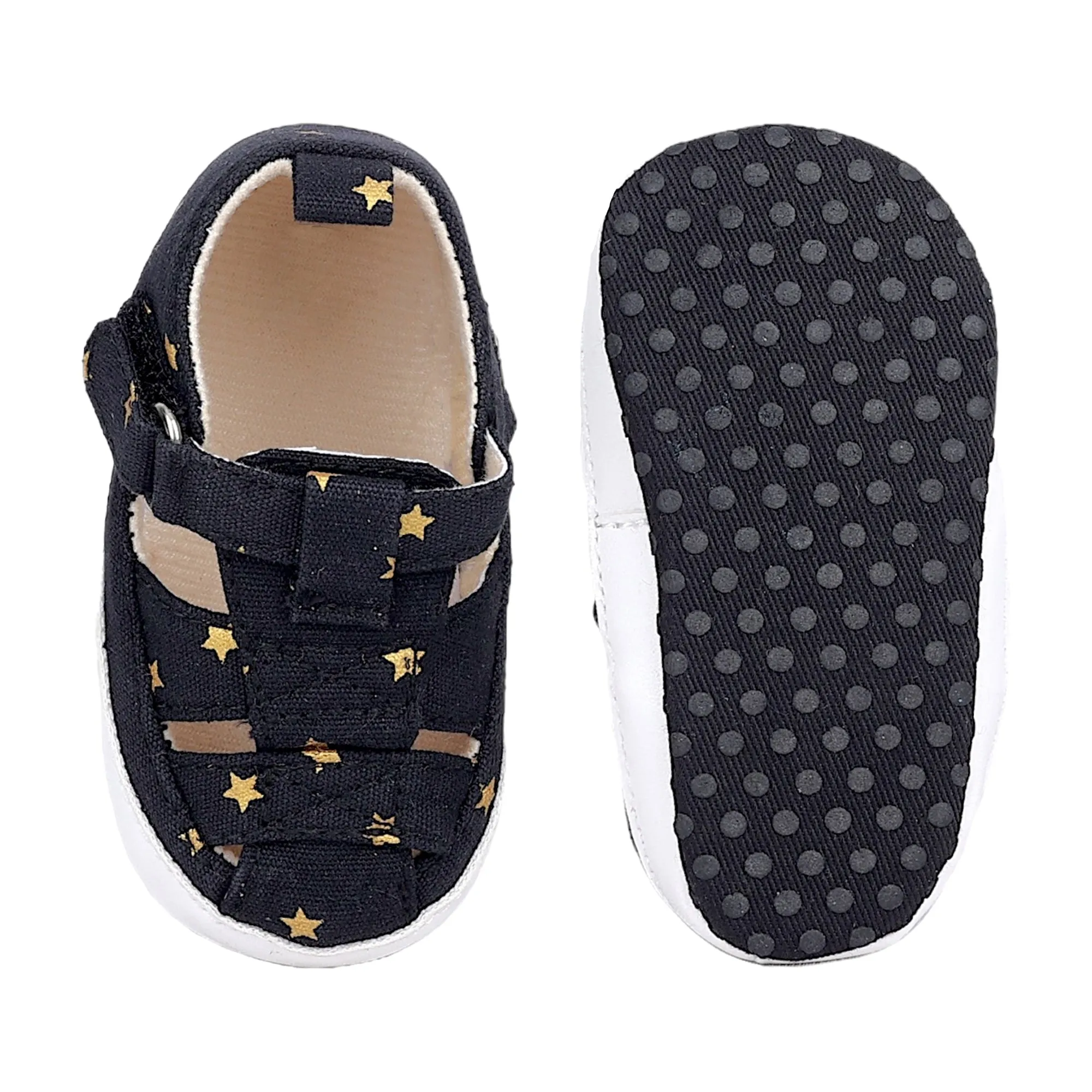 Baby Moo Starry Stylish Anti-Slip Velcro Hook-Loop Sandals - Black