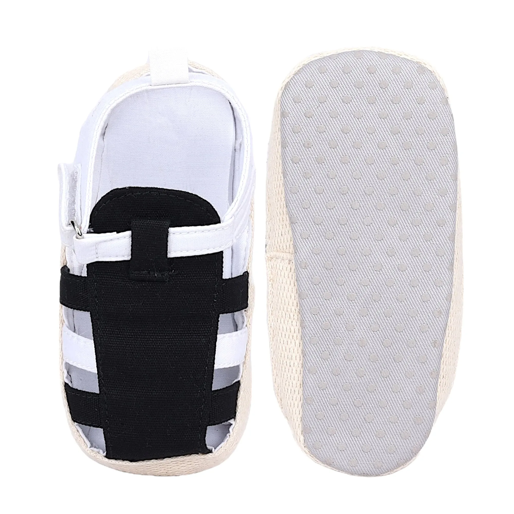 Baby Moo Stylish And Breathable Velcro Straps Anti-Skid Sandals - Black, White