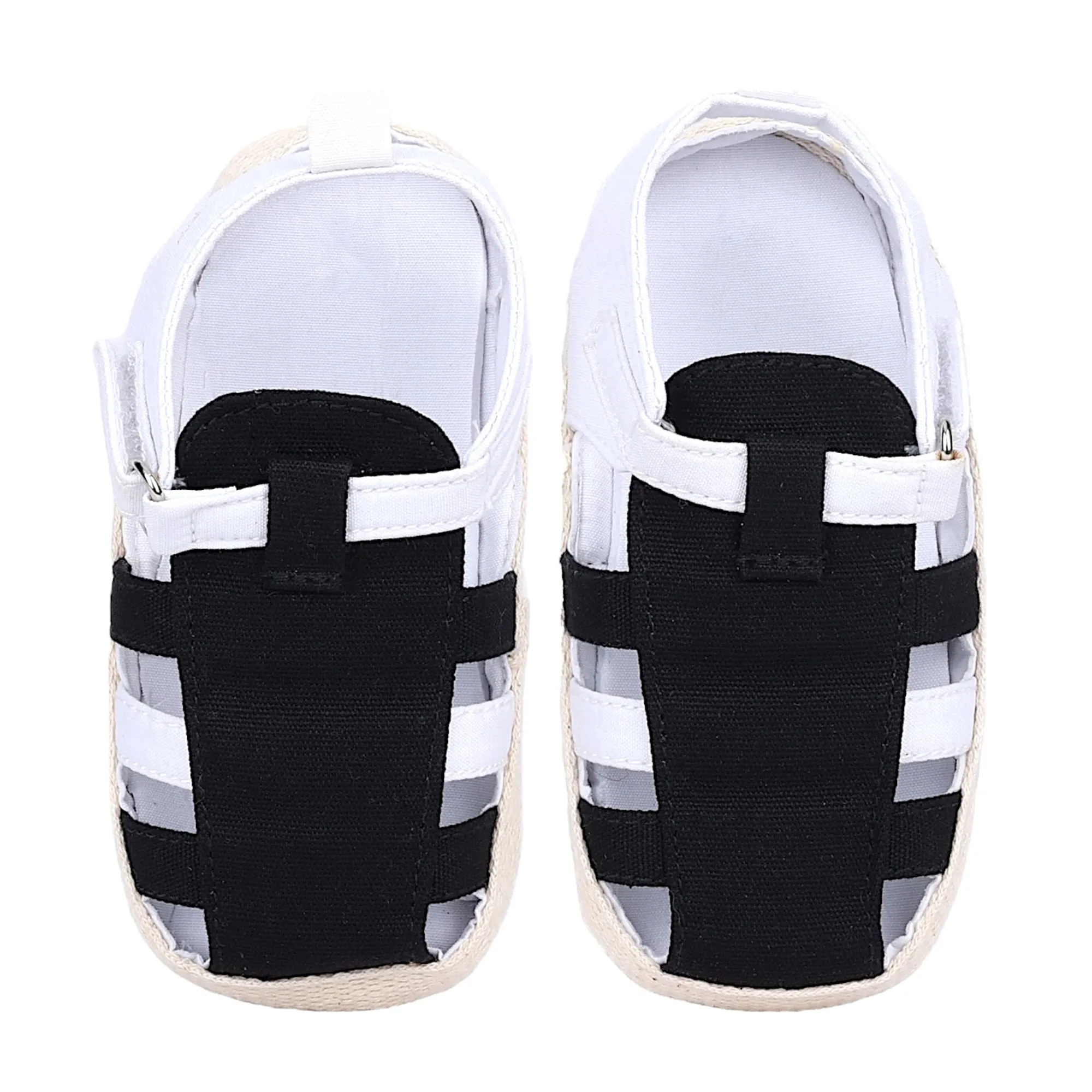 Baby Moo Stylish And Breathable Velcro Straps Anti-Skid Sandals - Black, White