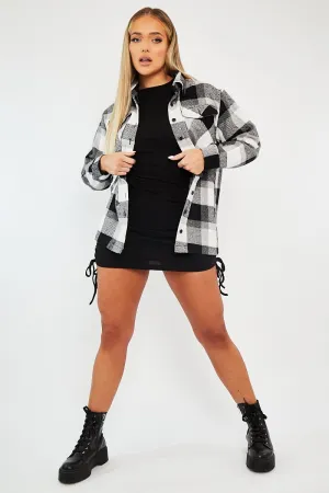 Black Checked Brushed Shacket - Brissa