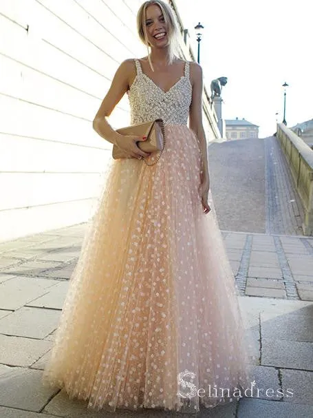 Charming A-line Beaded Long Prom Dress Gorgeous Formal Dress Evening Gowns SED023