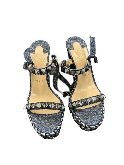 Christian Louboutin - Pyraclou Spike Denim Wedge Sandals - 39 US 9