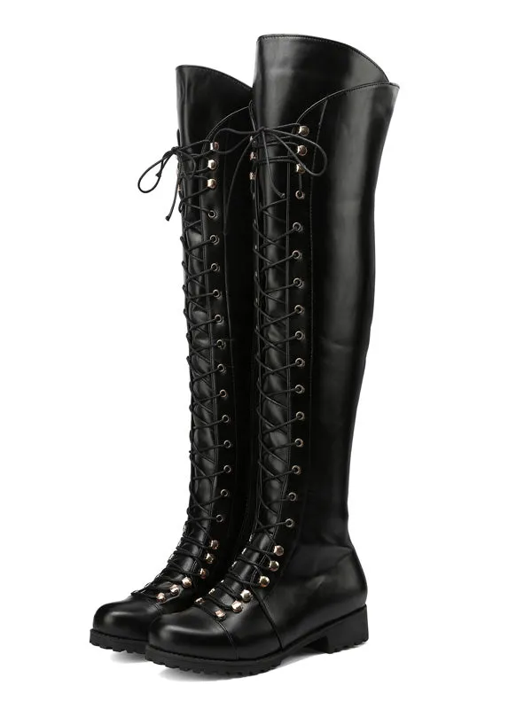 Cross-tied Round Toe Boots