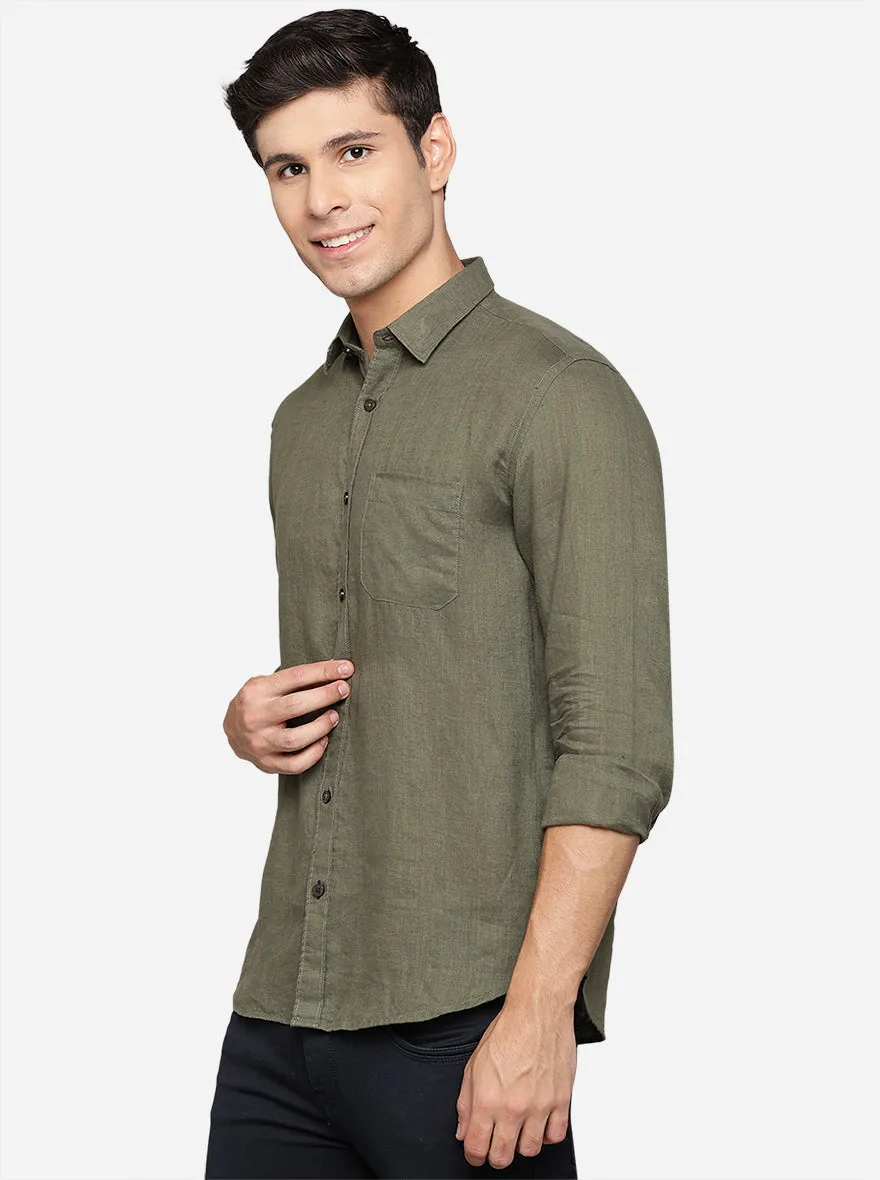 Dark Grey Solid Slim Fit Casual Shirt | Greenfibre