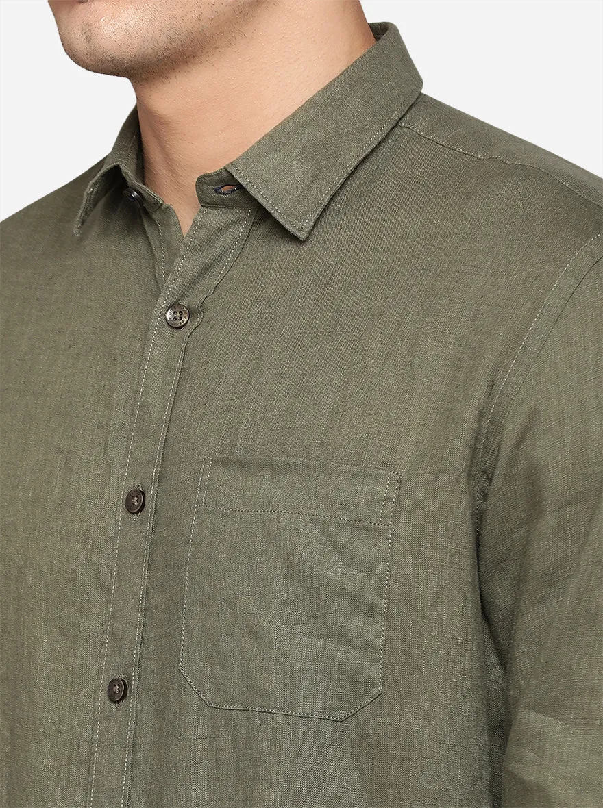 Dark Grey Solid Slim Fit Casual Shirt | Greenfibre