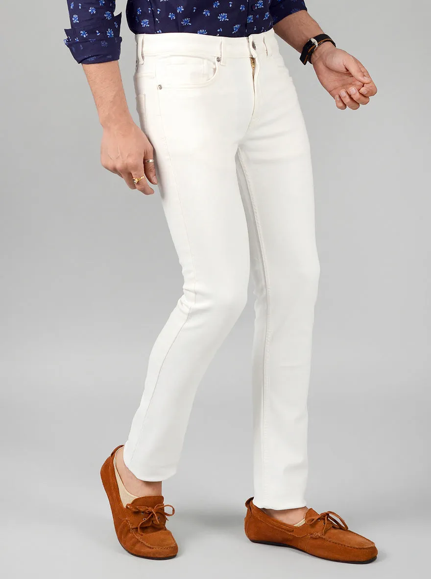 Egret White Solid Narrow Fit Jeans | Greenfibre