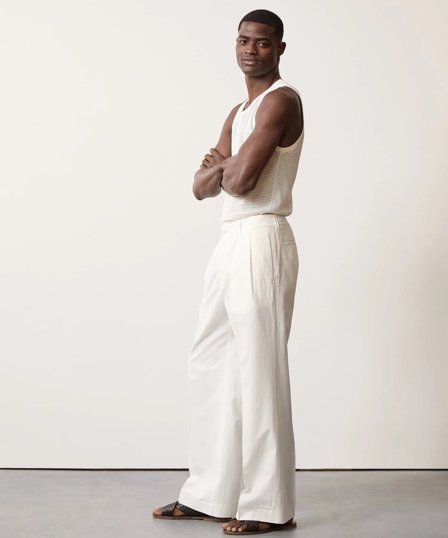 Italian Cotton Linen Gaucho Pant in White