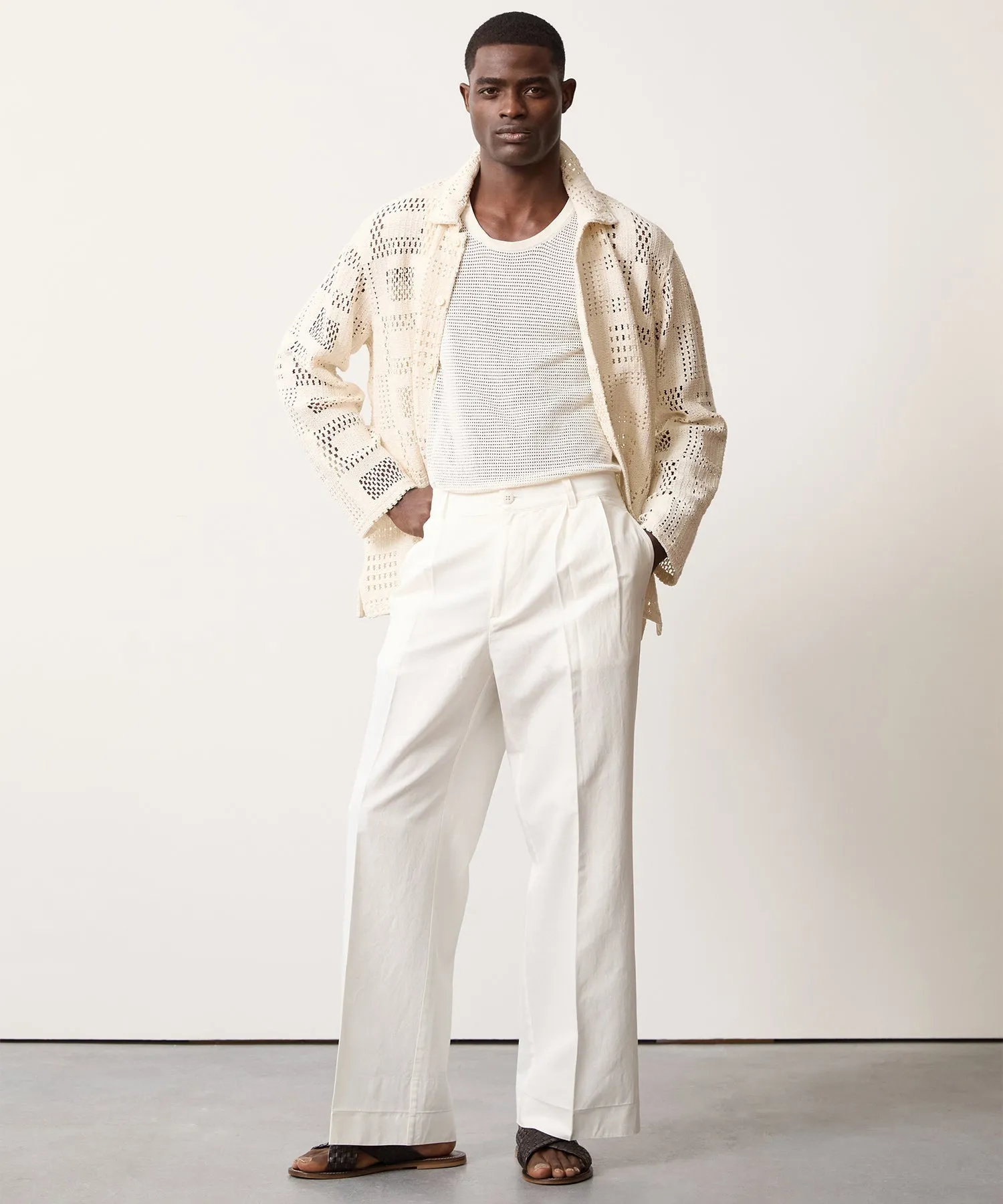 Italian Cotton Linen Gaucho Pant in White