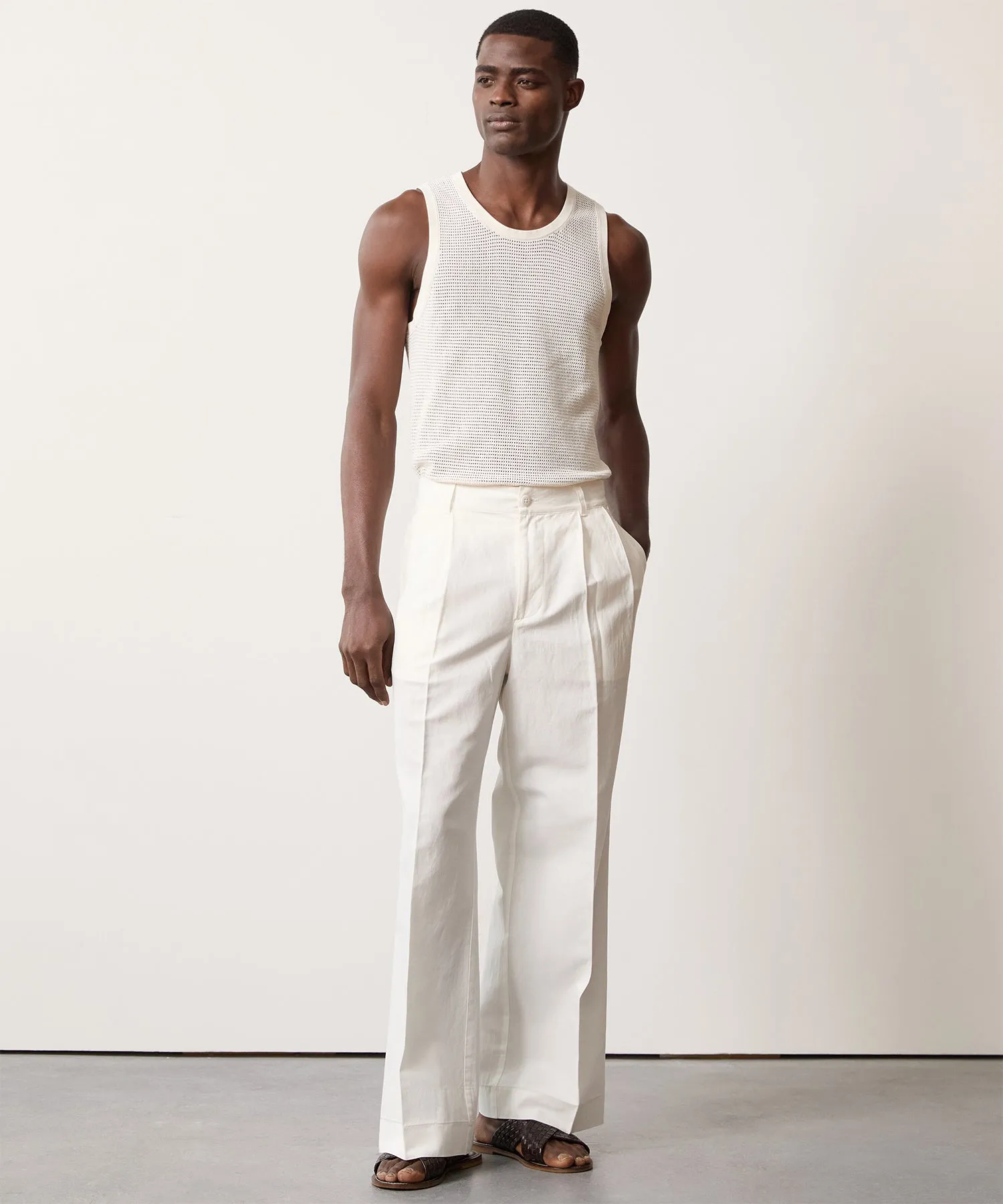 Italian Cotton Linen Gaucho Pant in White