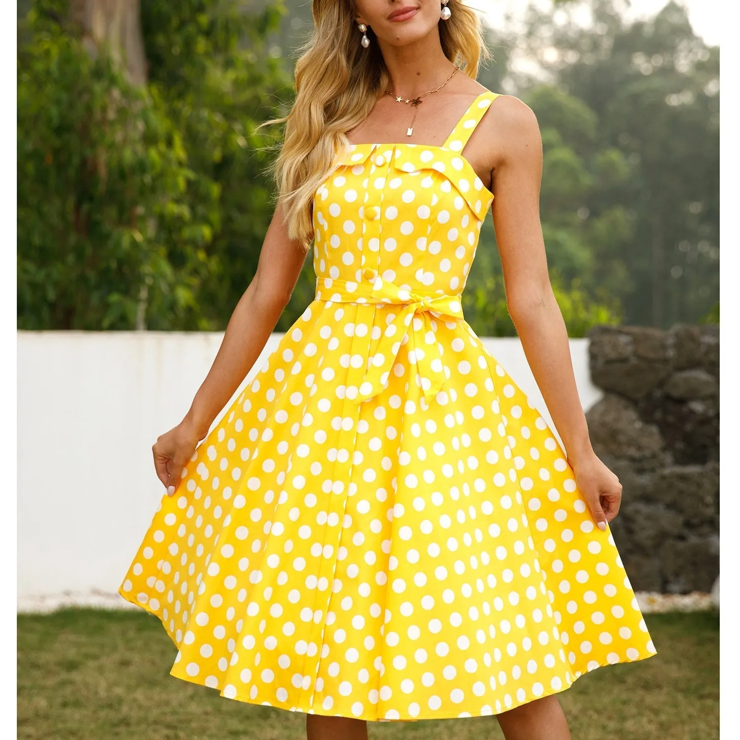 KittenAlarm - Womens 1950s Retro Rockabilly Princess Cosplay Dress polka dot apron  50's 60's Party Costume Gown(S-2XL)