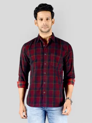 Maroon & Navy Blue Checked Slim Fit Casual Shirt | JadeBlue