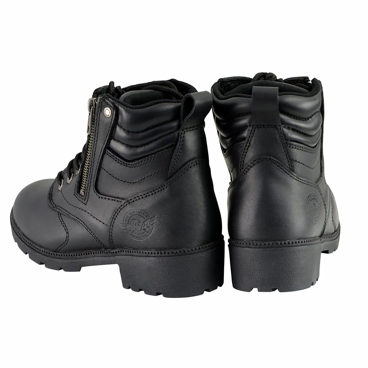 Milwaukee Leather MBL9320W Women's Black 'Wide-Width' Lace-Up Motorcycle Boots