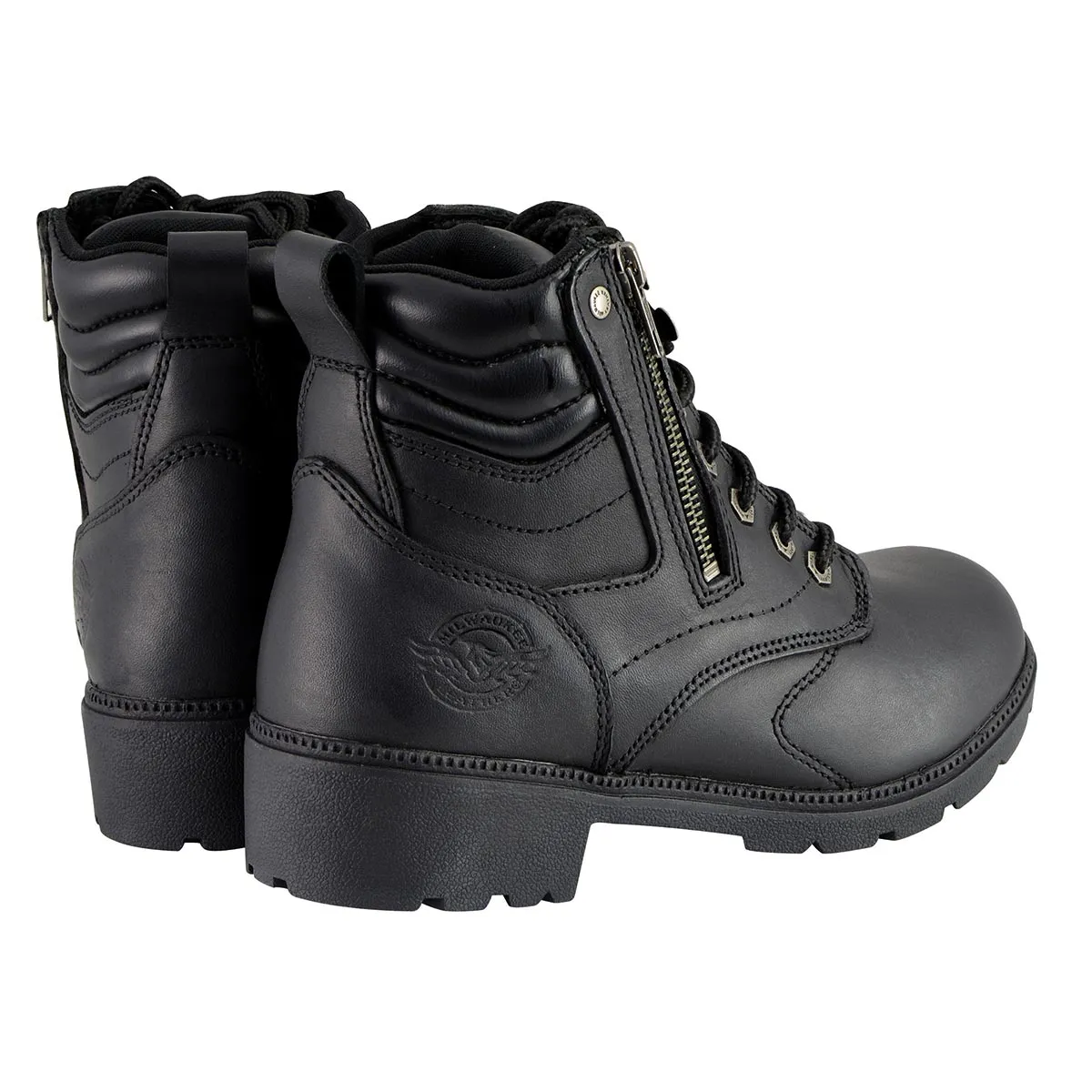 Milwaukee Leather MBL9320W Women's Black 'Wide-Width' Lace-Up Motorcycle Boots