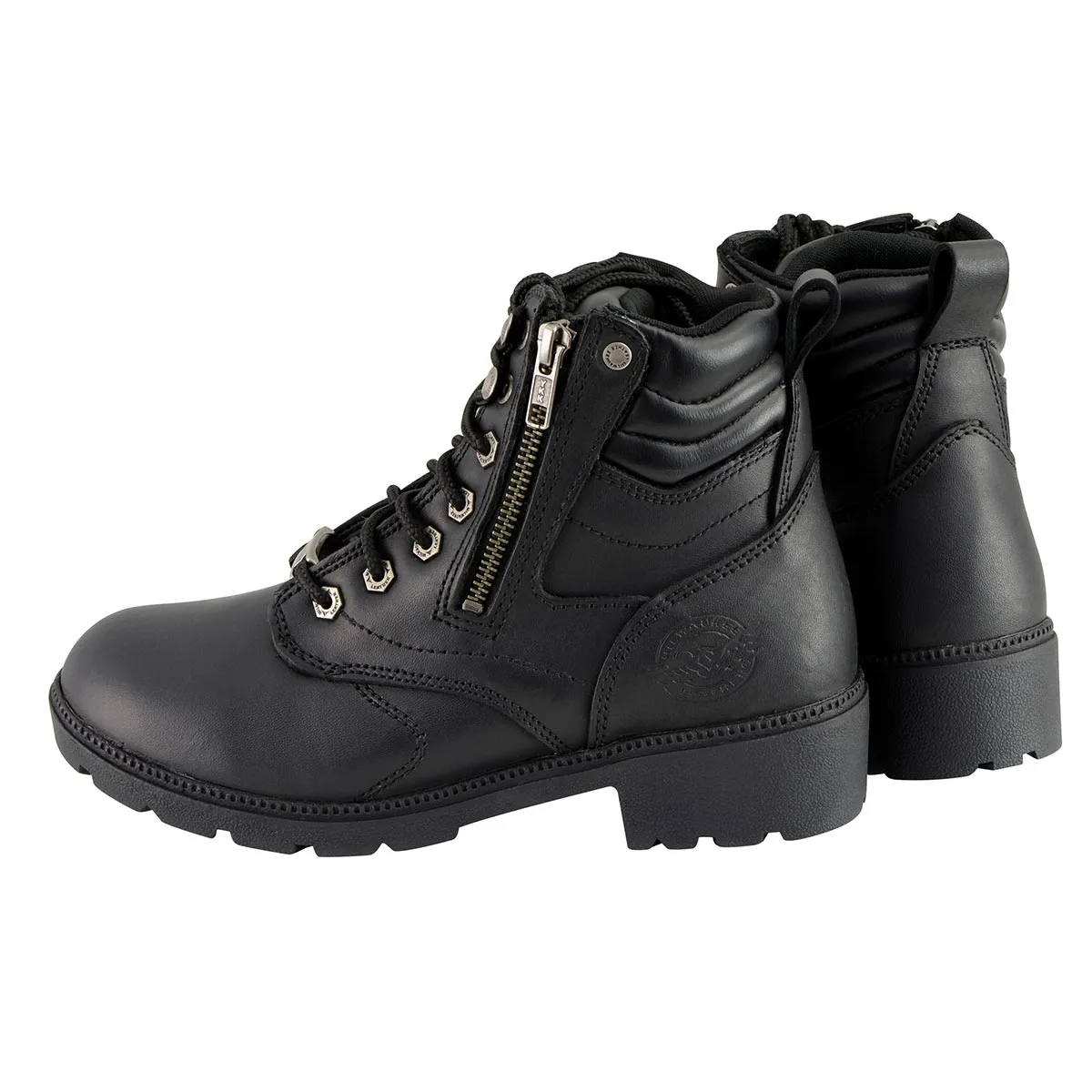 Milwaukee Leather MBL9320W Women's Black 'Wide-Width' Lace-Up Motorcycle Boots