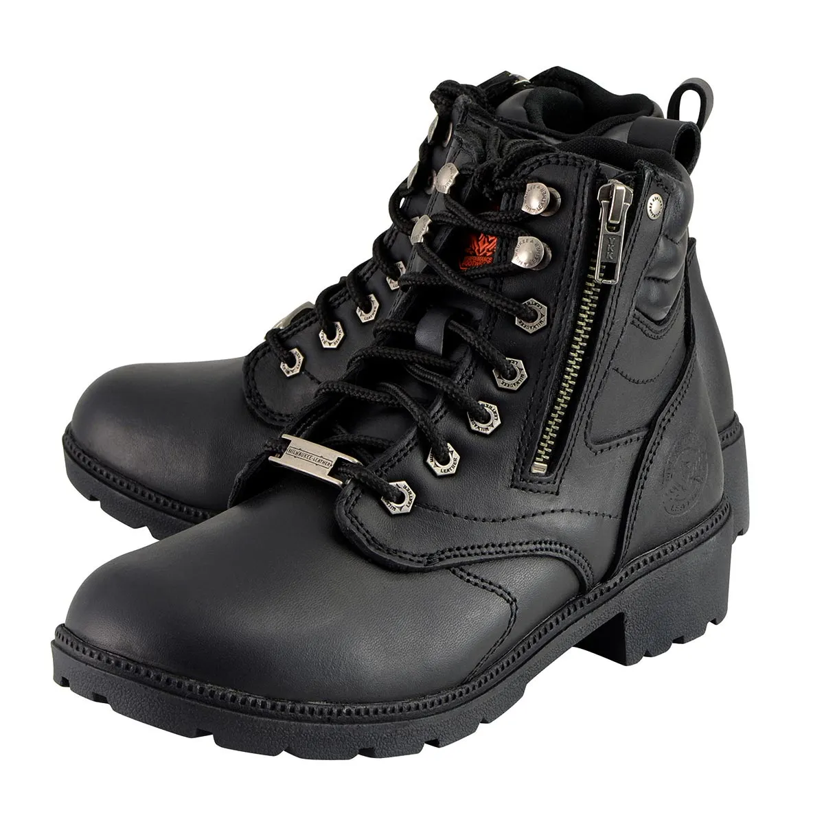 Milwaukee Leather MBL9320W Women's Black 'Wide-Width' Lace-Up Motorcycle Boots