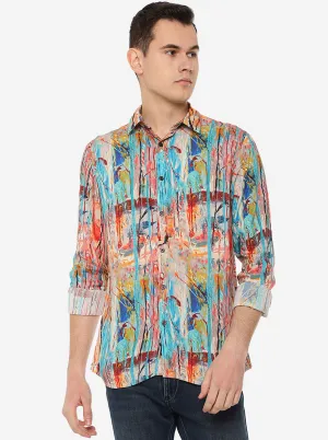 Multicolor Printed Slim Fit Semi Casual Shirt | JadeBlue