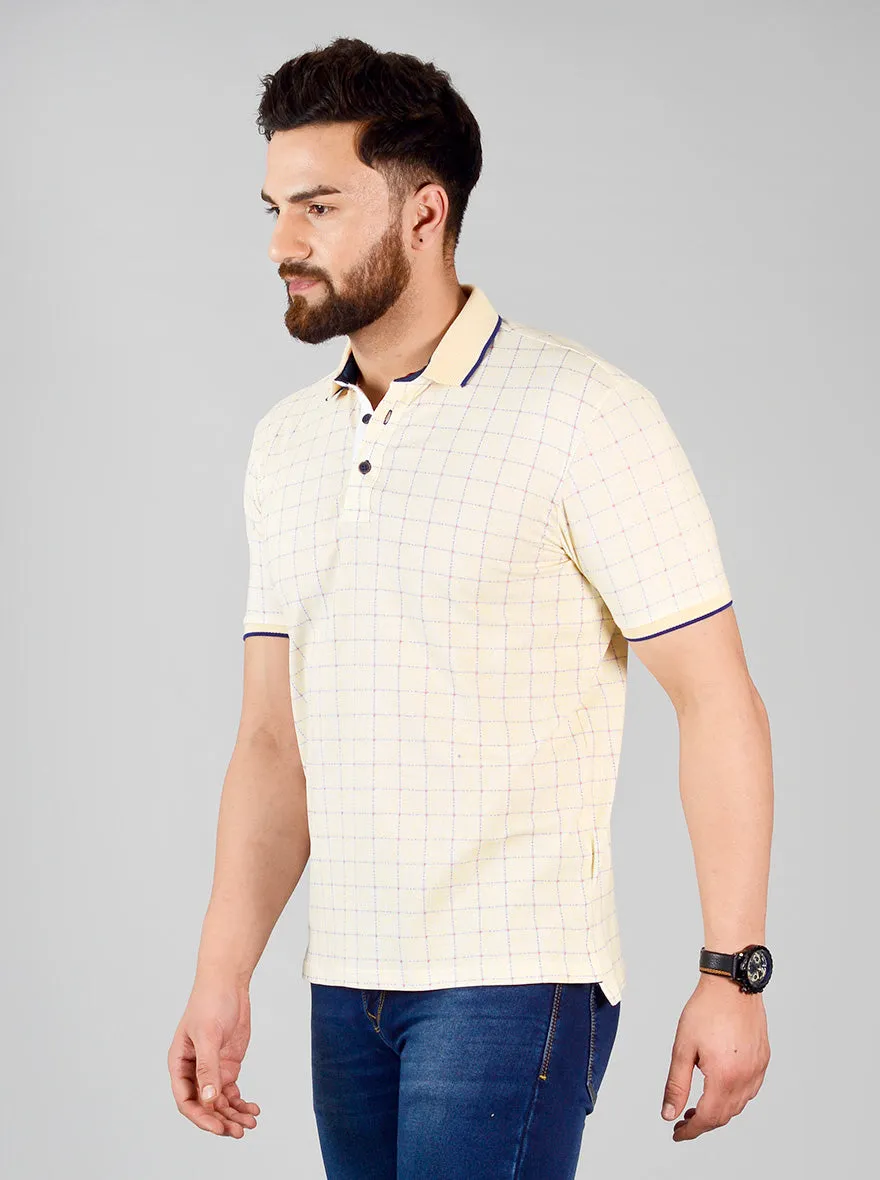 Pale Banana Yellow Printed Slim Fit Polo T-shirt | JadeBlue