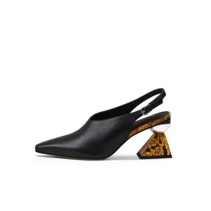 Pointed Toe Slingback Geometric Heel Mules