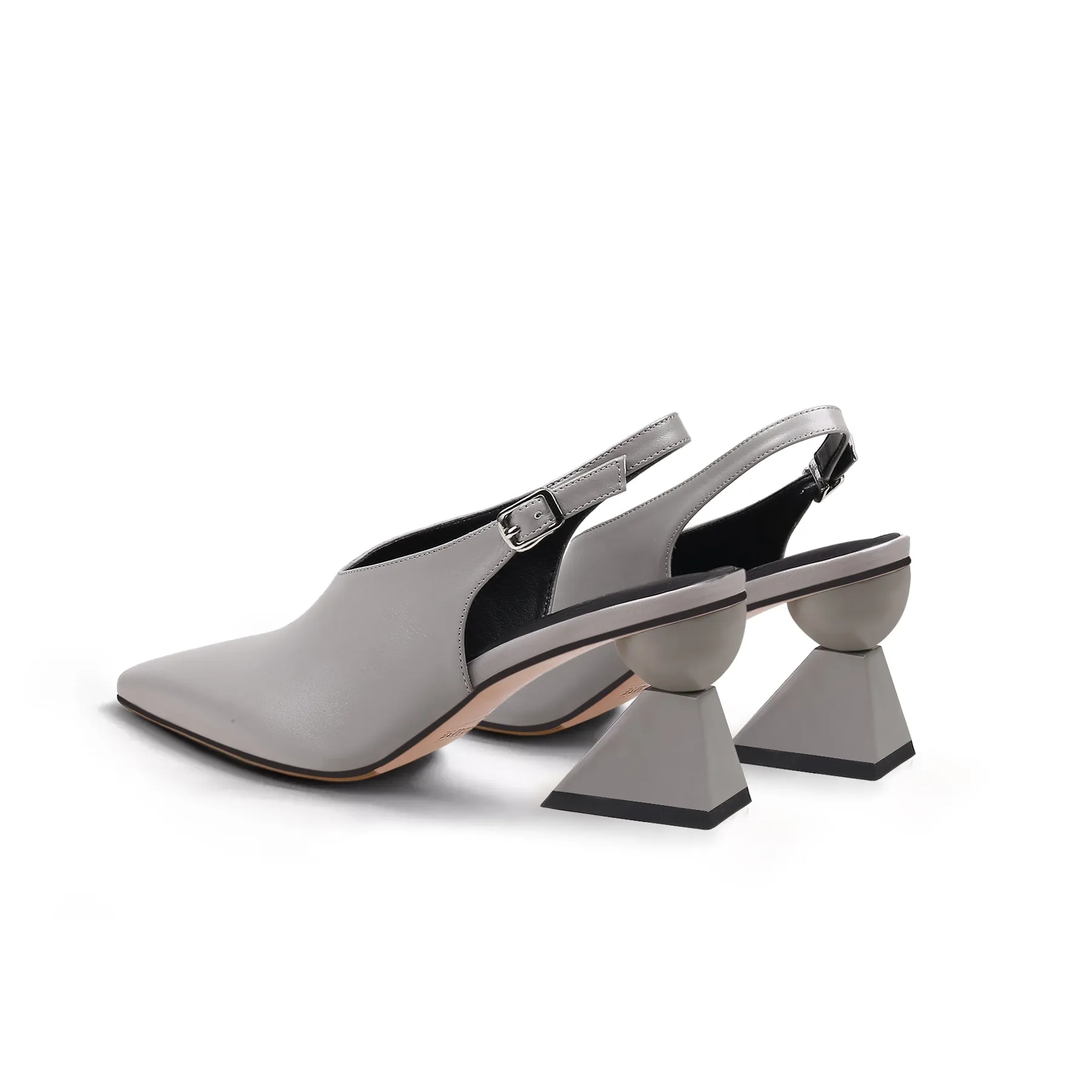 Pointed Toe Slingback Geometric Heel Mules