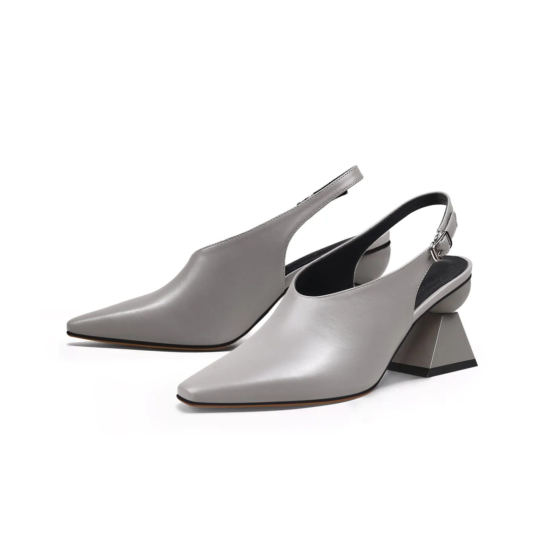 Pointed Toe Slingback Geometric Heel Mules