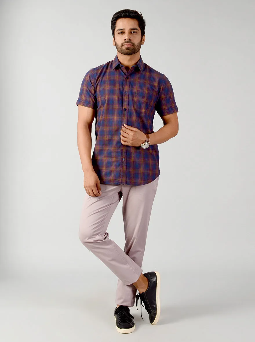 Purple Checked Slim Fit Casual Shirt | JadeBlue