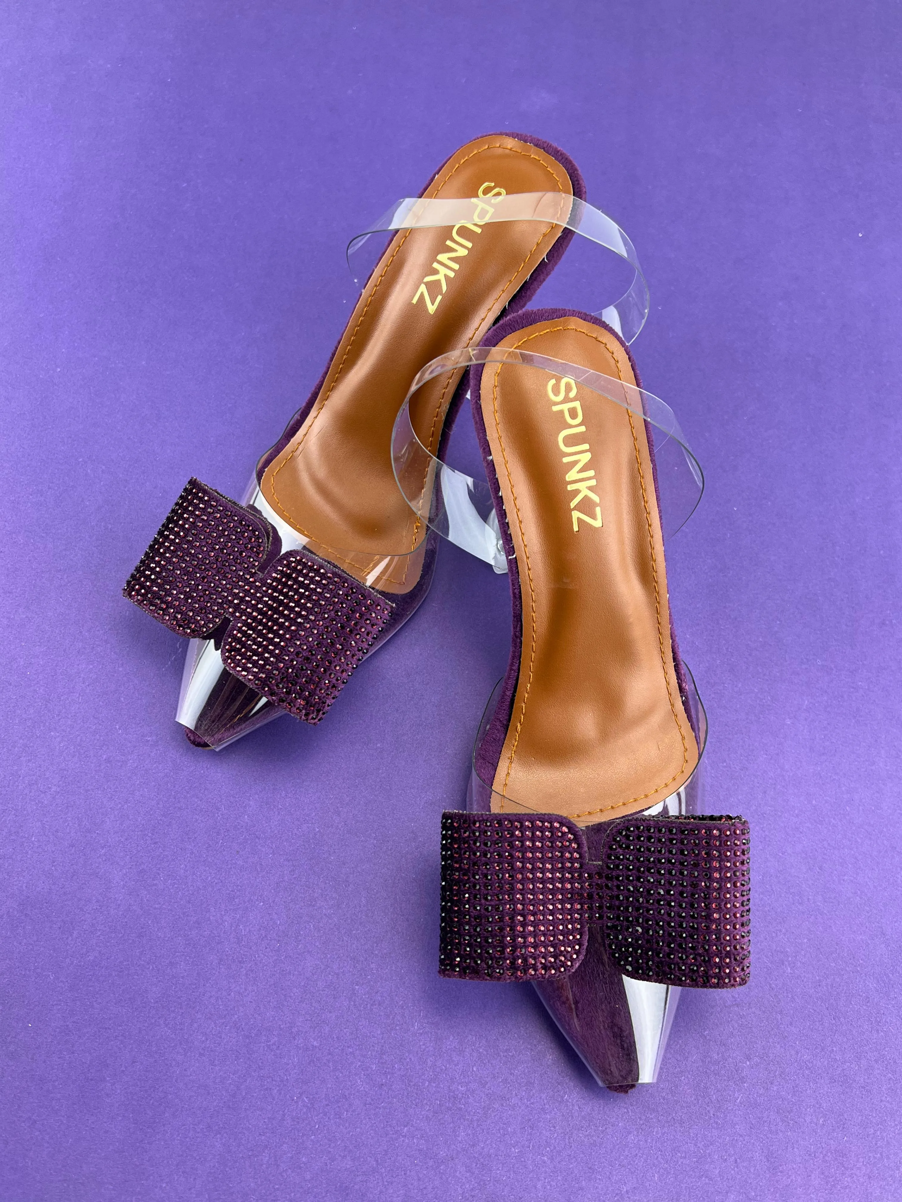 Purple Romeo Rhinestone Embellished Bow Slingback Heel