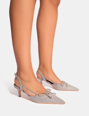 Rai Grey Denim Bow Detail Slingback Mid Heels