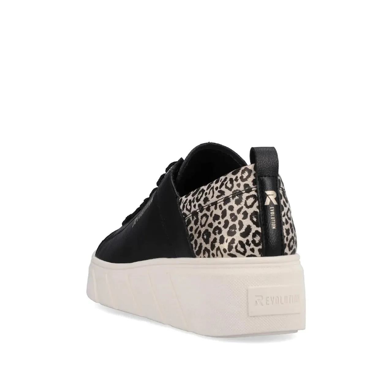 Rieker Evolution W0502-00 Rock Black And Leopard Print Trainers