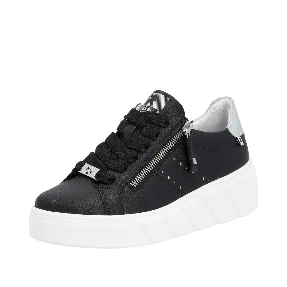 Rieker Evolution W0505-00 Rock Black Leather Flatform Trainers