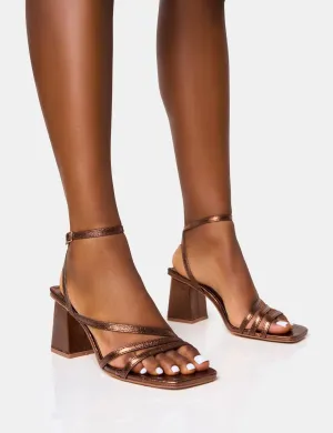 Robin Bronze Strappy Square Toe Mid Block Heels