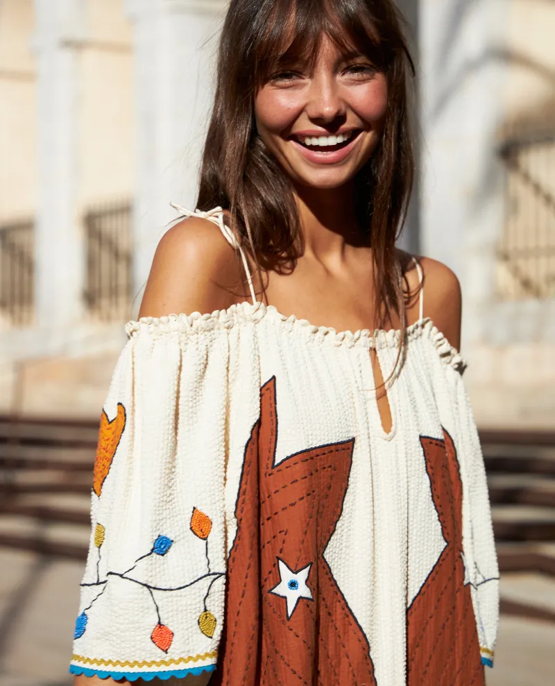 Stella Nova Embroidered Horse Ivory Midi Dress