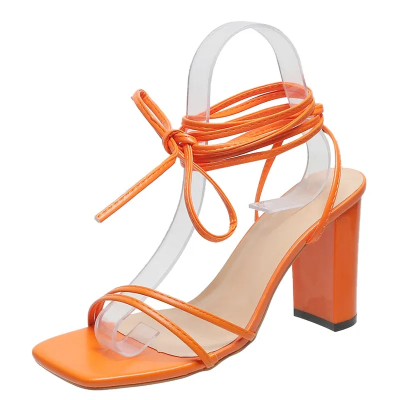 Trendy Ankle Strap Leather Cross-Tied High Heels