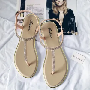 Trendy Rhinestone Flat Beach Sandals                                                                   Flat San