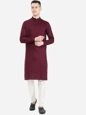 Wine Self Textured Regular Fit Modi Kurta | JadeBlue