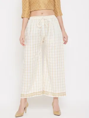 Women'S Cream Straight Checked Palazzo