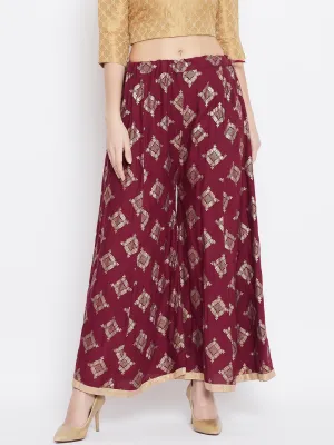 Women'S Maroon Wide Leg Printed Sharara