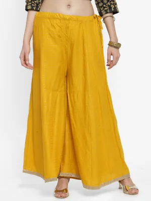 Women'S Mustard Printed Rayon Wide Leg Palazzo