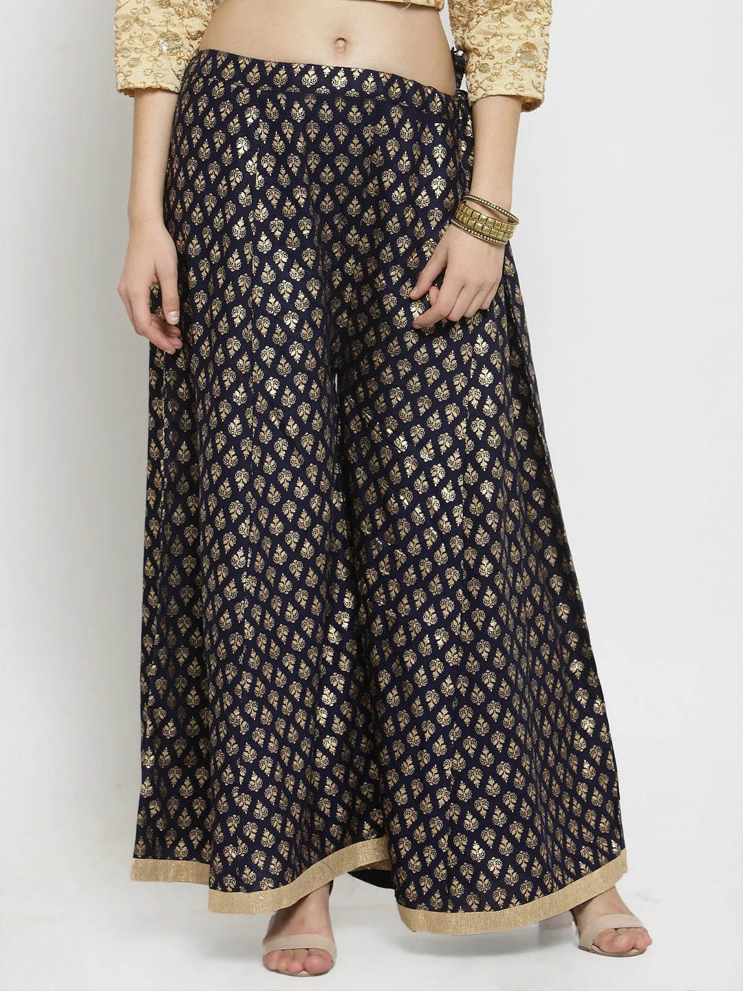 Women'S Navy Blue Printed Rayon Sharara